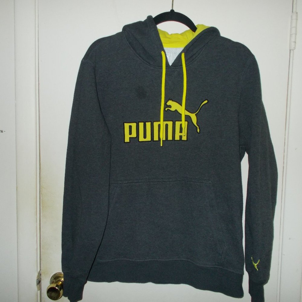 Puma Hooded Sweatshirt Gray/ Neon Yellow Size Medium